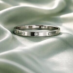 Silver CZ Bangle Bracelet | 6mm | Hinged Buckle | Boutique